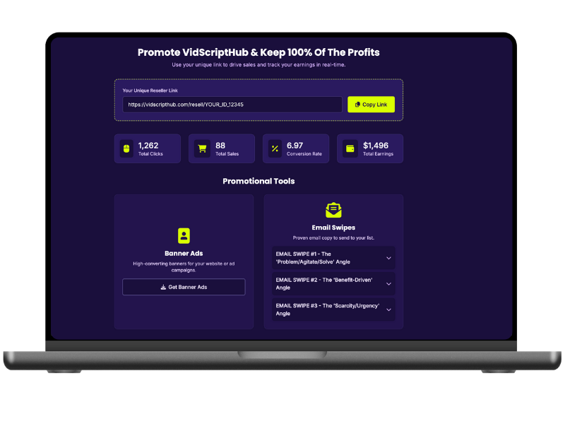 A dashboard showing reseller earnings of over $1,500